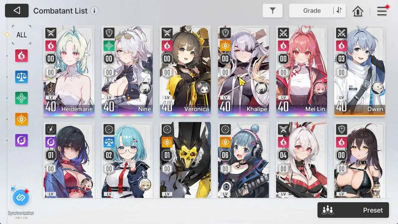 Chaos Zero Nightmare Accounts GLOBAL Lv37|5 SSR[Heidemarie,Nine,Khalipe,Vero,MeiLin]+9 SR[NiaM6,Selenam4,MikaM2]+7 SR 4