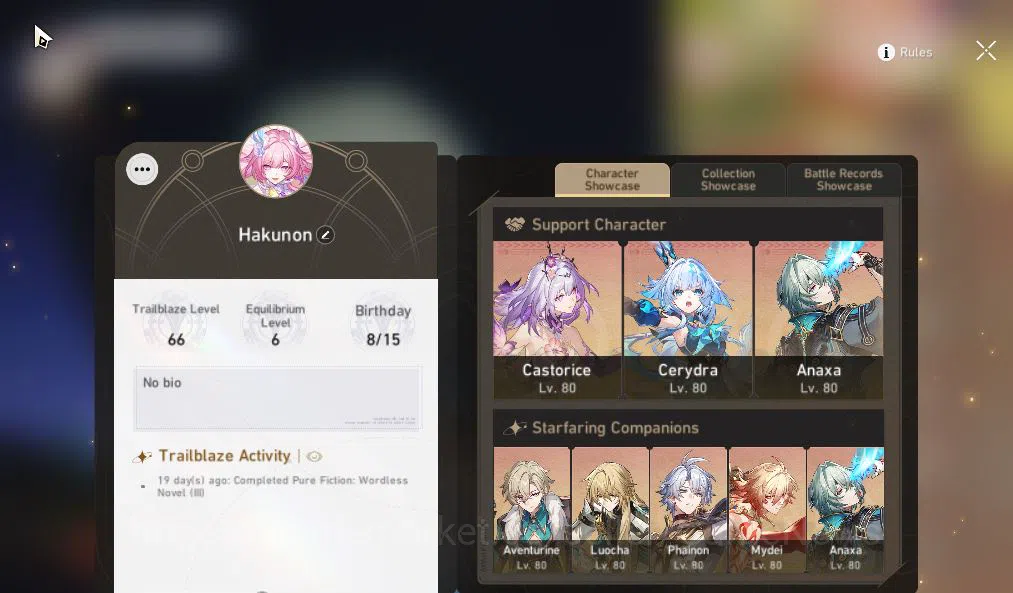 Honkai Star Rail Accounts Asia|TL 66|13 Limited|[Castorice E1,Cerydra,Anaxa] image 2