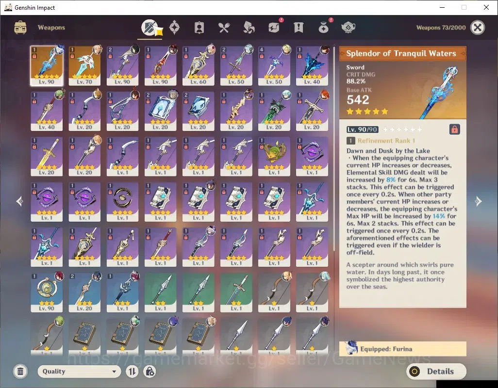 Genshin Impact Accounts ASIA|AR 55|4 Limited + 2 (*5 Weapon)|Furina C2 + S image 5