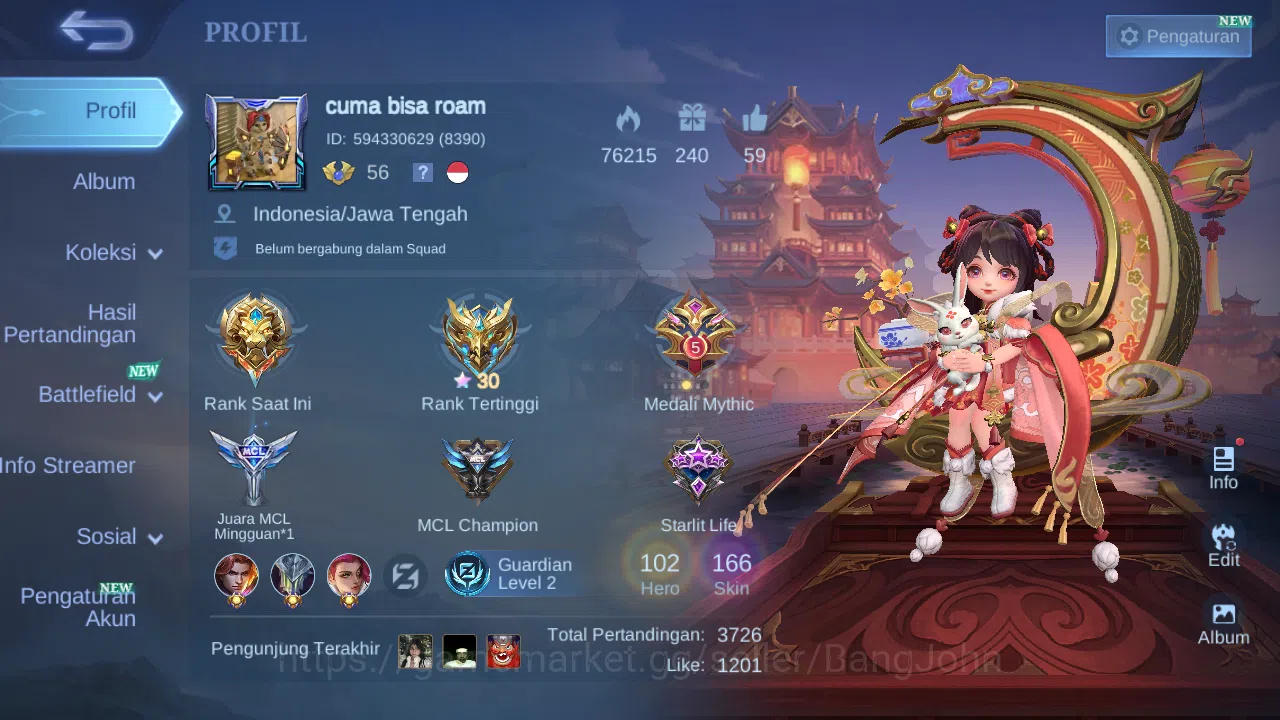 Mobile Legends: Bang Bang Accounts GLOBAL Hero 102 Skin 166 | CC Nata | Lunar Change  image 14