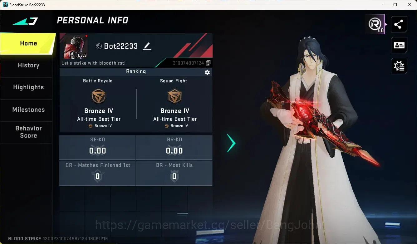 Blood Strike Accounts Collab Skin ASIA | 1 Eternal Gun: Spear-Relic |1 Ultra & 7 Legendary Gun|Collab Ethan-Byakuya 1