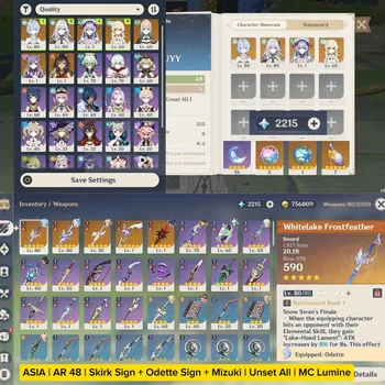 Genshin Impact Accounts Mid Game ASIA | AR 48 | Skirk Sign + Odette Sign + Mizuki | Unset All | MC Lumine