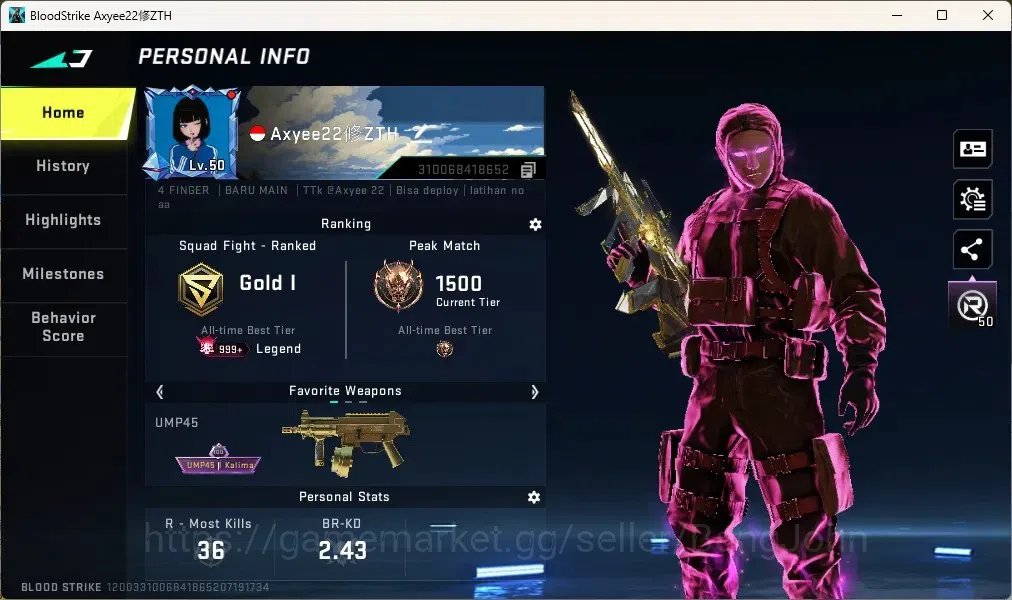 Blood Strike Accounts Others ASIA | 2 ETERNAL: Desert Eagle-Scorpius,AUG-Empyrean|3 7DS|2 EVA|1 TR|9 ULTRA GUNS|8 Ultra 1