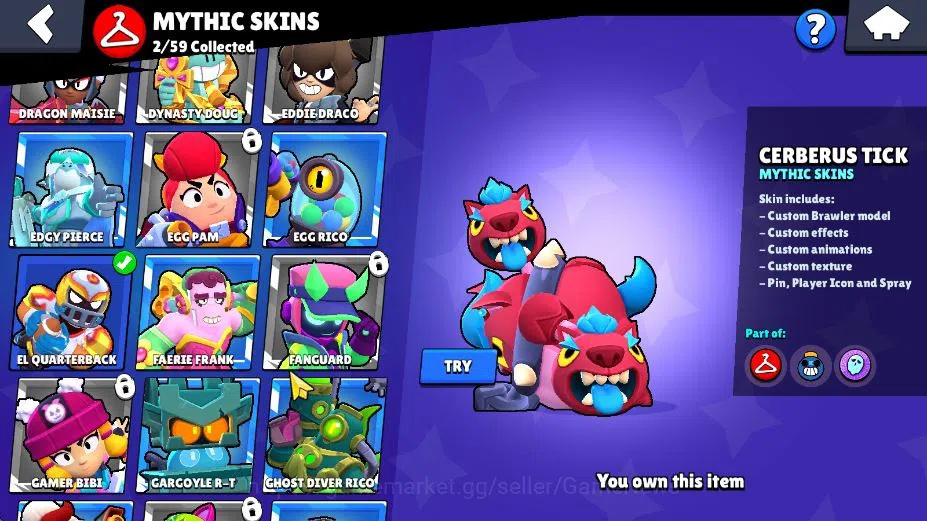 Brawl Stars Accounts 2649 Trophy|93 Gem|28 Brawler 1 Max Lv 2 Legend 2 Myth|2 Myth Skin [Cerberus Tick,El QuarterBack] 6 11