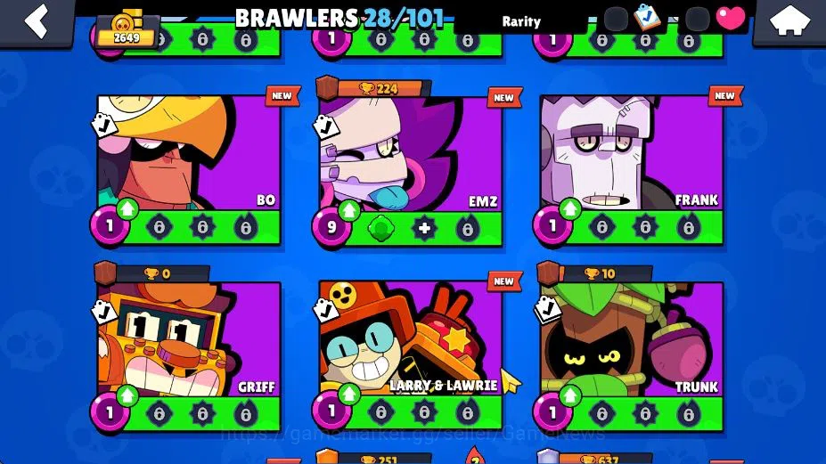 Brawl Stars Accounts 2649 Trophy|93 Gem|28 Brawler 1 Max Lv 2 Legend 2 Myth|2 Myth Skin [Cerberus Tick,El QuarterBack] 6 8