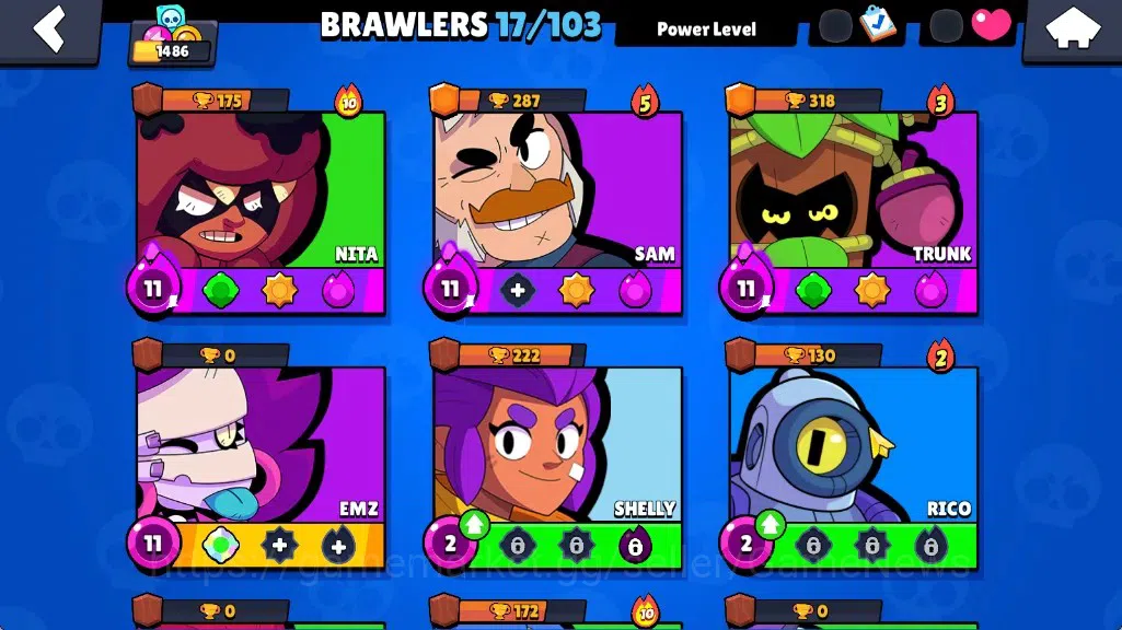 Brawl Stars Accounts 1486 Trophy|17Brawlers 4Max|Emz,Trunk,Sam,Nita|3SR image 7