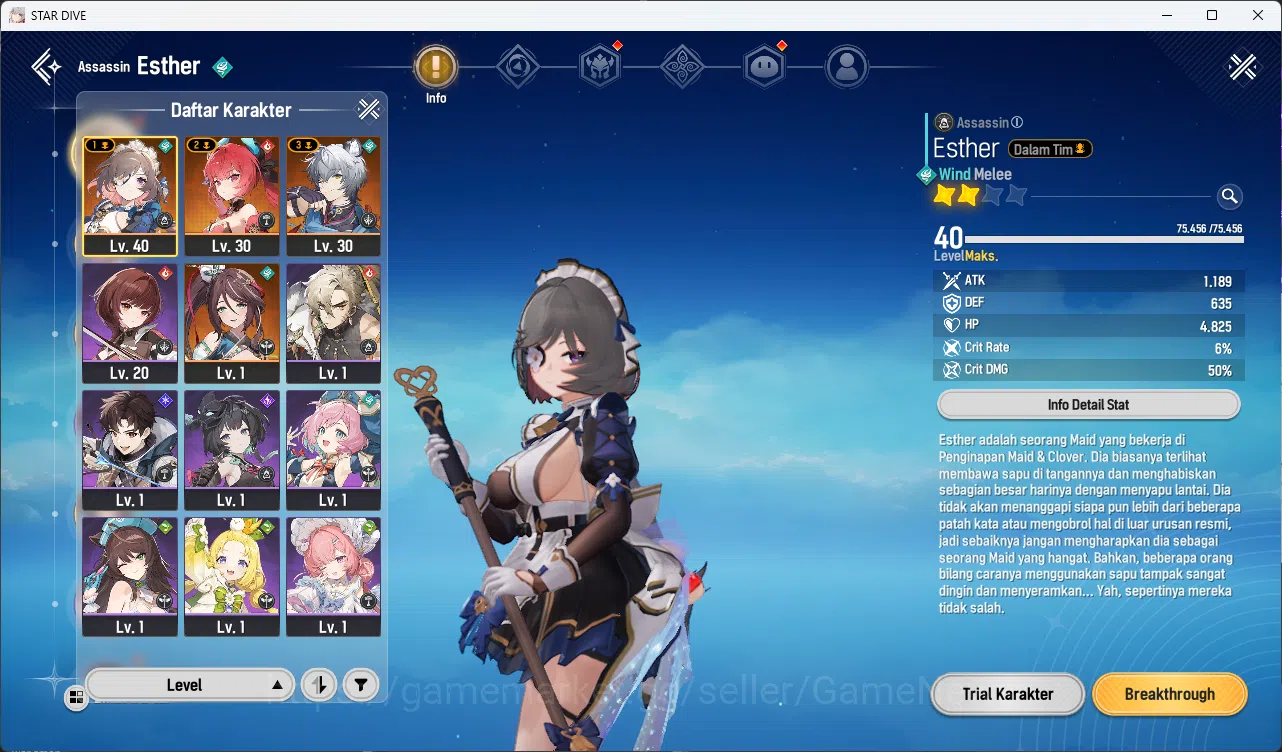 Mongil:Star Dive Accounts Global | AL 29 | 4 SSR [Esther, Jiwon, Flare, Sang image 2