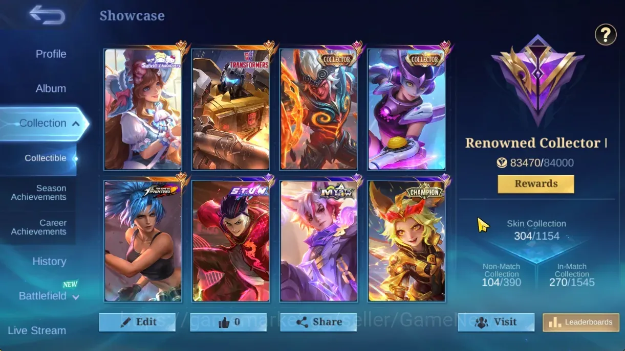 Mobile Legends: Bang Bang Accounts Collector Hero 132|Skin 304|Recall Sea of Anvils|Sanrio Floryn,Tf 1