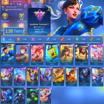 Mobile Legends: Bang Bang Accounts Rare Skin HERO 138 SKIN 252 | EMBLEM ALL MAX| CHUN LI GUINEVERE| PACE FANNY| CYPLOPS