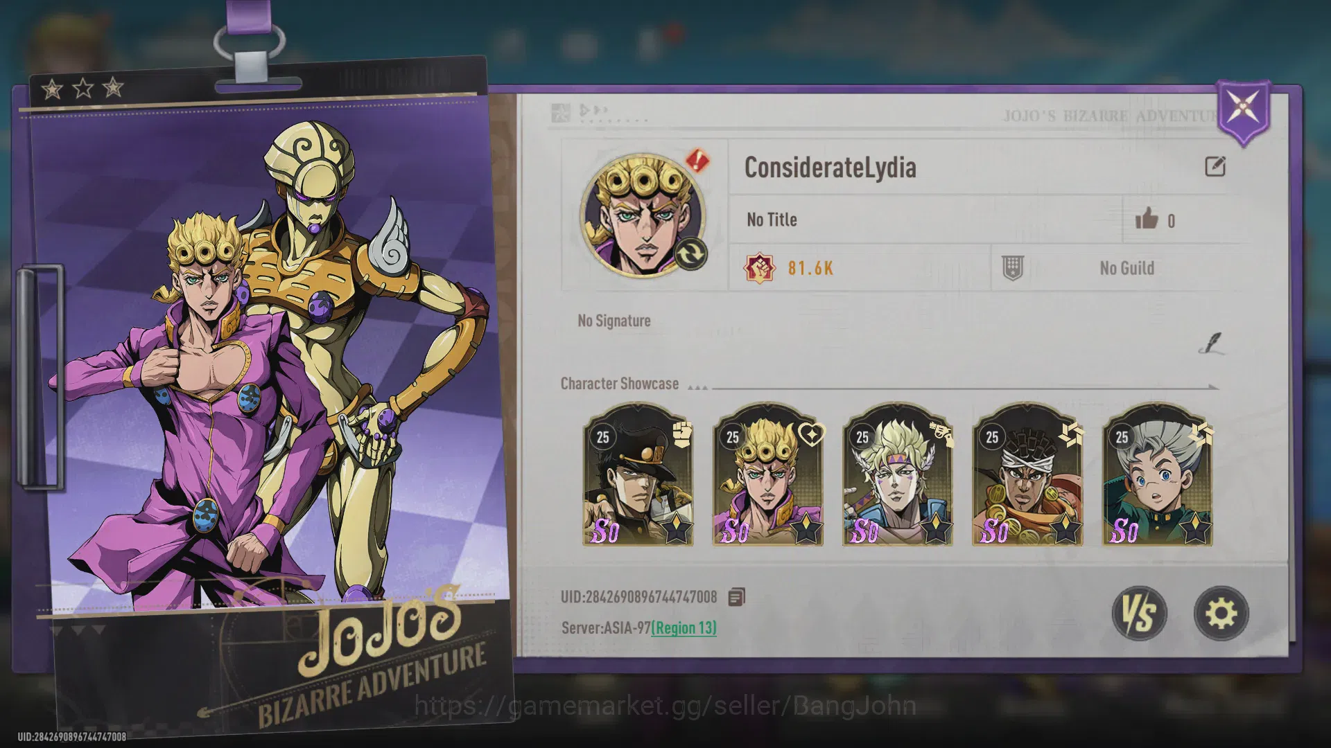 JoJo’s Bizarre Adventure: All Star Battle R Accounts ASIA| 5 SSR | Jotaro K, Mohammed A, Caesar A, Giorno G, ETC | 1k 1