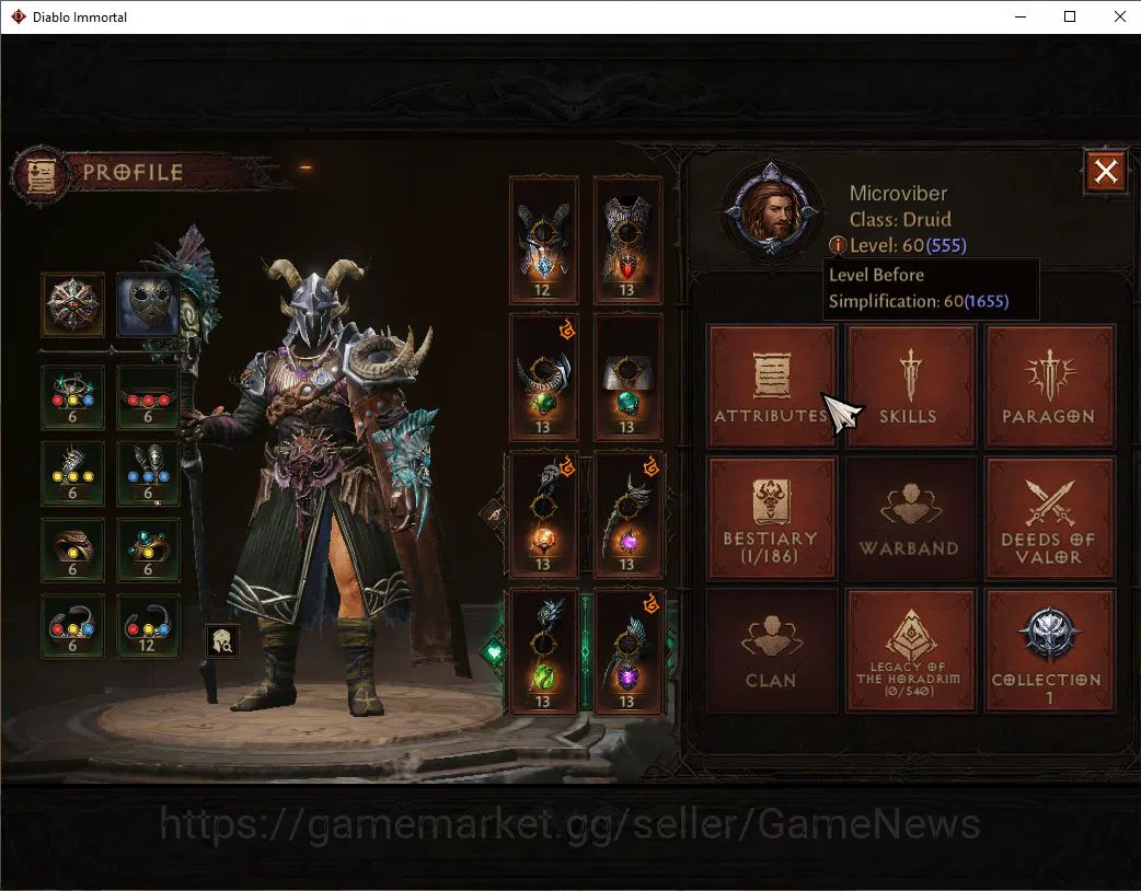 Diablo Immortal Accounts Mid-Tier SEA-Verathiel|Lv60(555)|Druid|34k CR|Reso 420|Paragon Maledictor|Cosmetic Ballad Moon 3