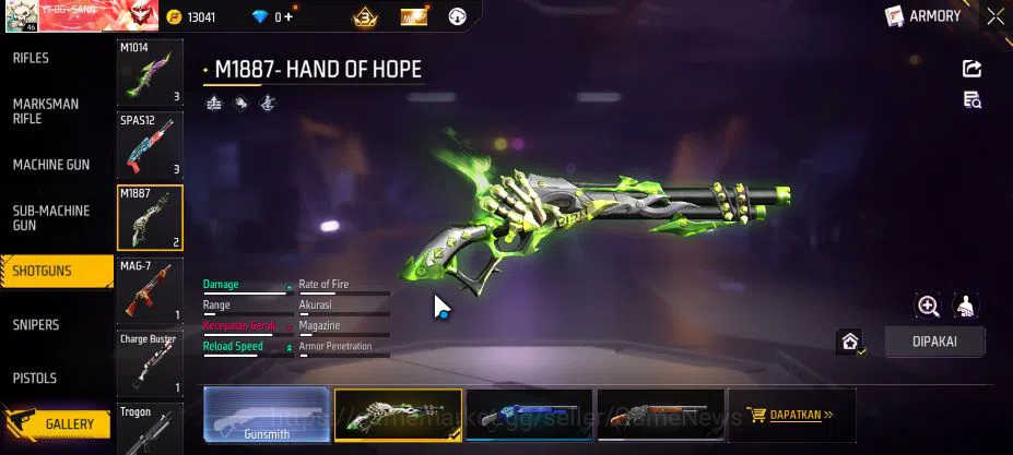 Free Fire Accounts Indonesia|M1887 Hand Of Hope|M1014 Green Flame Dra image 3