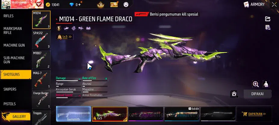Free Fire Accounts Indonesia|M1887 Hand Of Hope|M1014 Green Flame Dra image 4