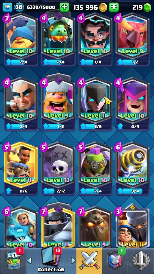 Clash Royale Accounts Midgame Lv 38|Trophy 8096|KTL 13|Limited Skin|Card 121| 1 HERO 6 EVO 8 Champ 21 Legendary 33 Epic 30 12