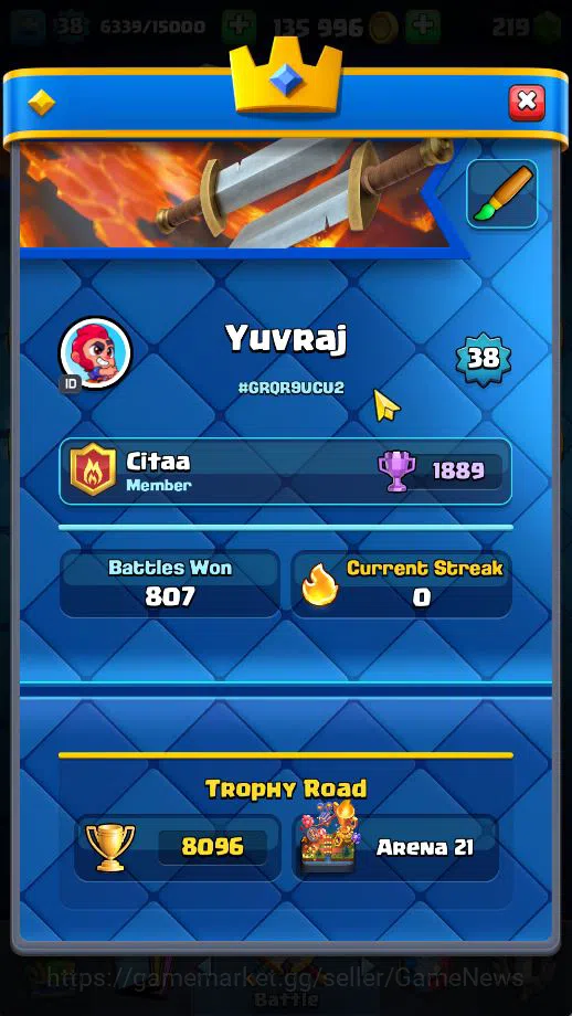 Clash Royale Accounts Midgame Lv 38|Trophy 8096|KTL 13|Limited Skin|Card 121| 1 HERO 6 EVO 8 Champ 21 Legendary 33 Epic 30 2
