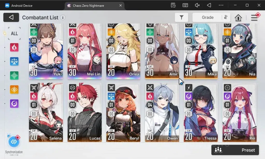 Chaos Zero Nightmare Accounts GLOBAL Lv 23|4 SSR[Yuki,Mei LinM1,Orlea]+9 SR[Mika image 3