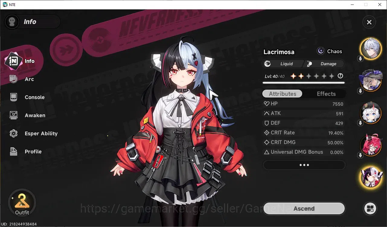 Neverness to Everness Accounts GLOBAL SEA|HL 21|TL 11|4 SSR Lacrimosa,Nanally,Jiu image 3