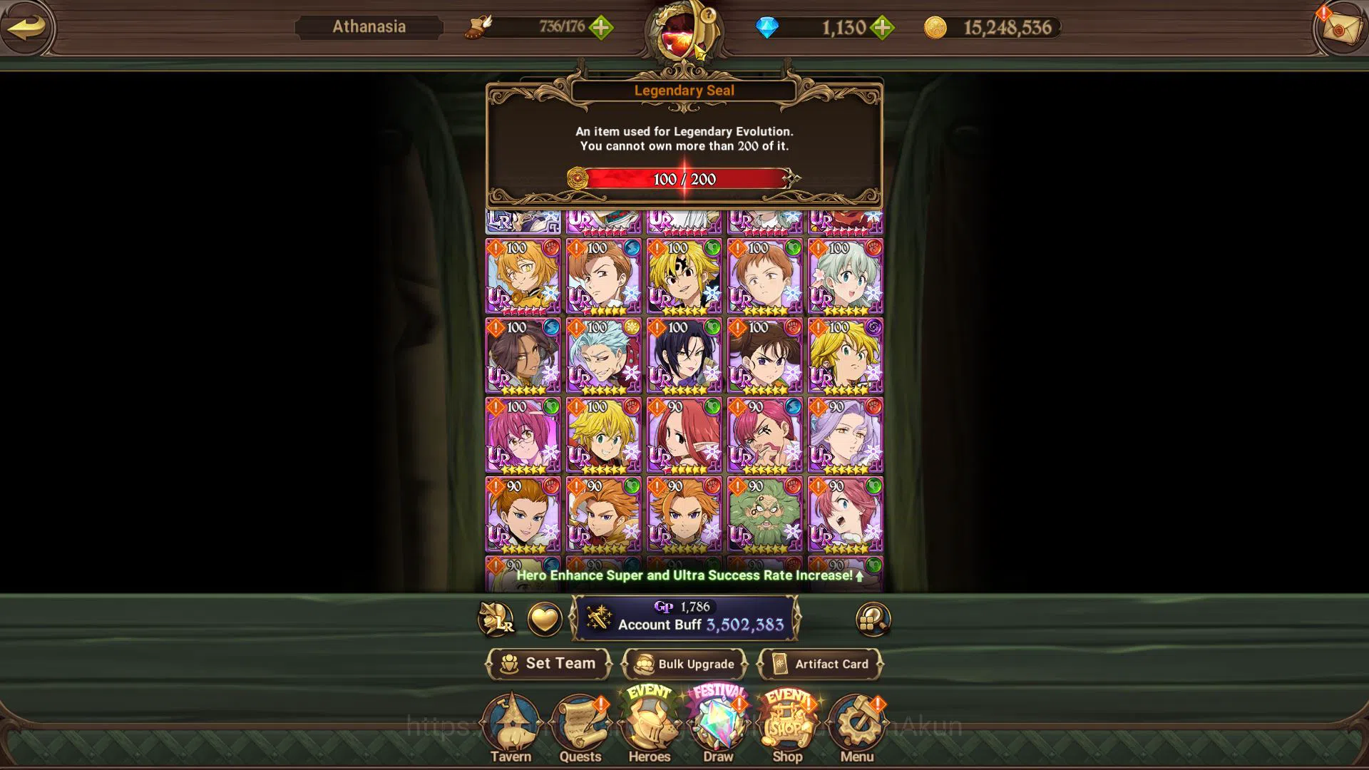 The Seven Deadly Sins: Grand Cross Accounts Midgame Asia|3,5M CC|1,1K Gems+100 LSeal|1 LR+10 UR+Collab 5