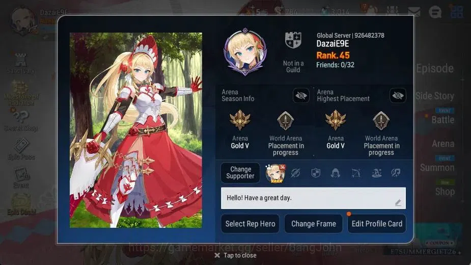 Epic Seven Accounts Limited Hero Global Unverif | 4 ML(E Ilynay,Straze,Arb Vildred,TR Elvira) | PoH ON | SS 3K | Stigma 84K 1