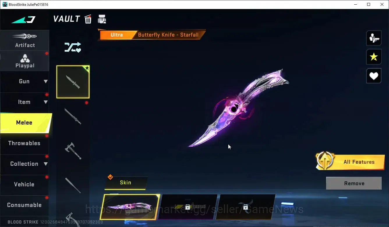 Blood Strike Accounts Rare Skin ASIA|MELEE ButerFly Knife- STARFALL+1 ULTRA Katya-VEXA |4 Legendary Melee katana-Ronin,Etc 4