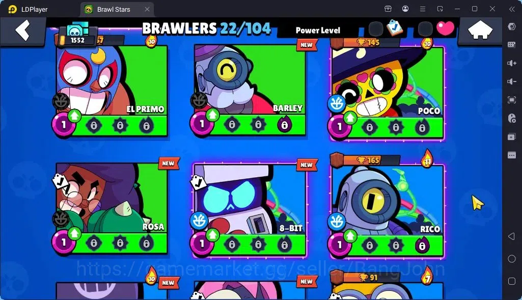 Brawl Stars Accounts Global |Trophy 1552 | Brawler 22| Skins 2 Legendary, 1 Mythic,4 Epic|Bling 8252|Protect Off|Check SS 15