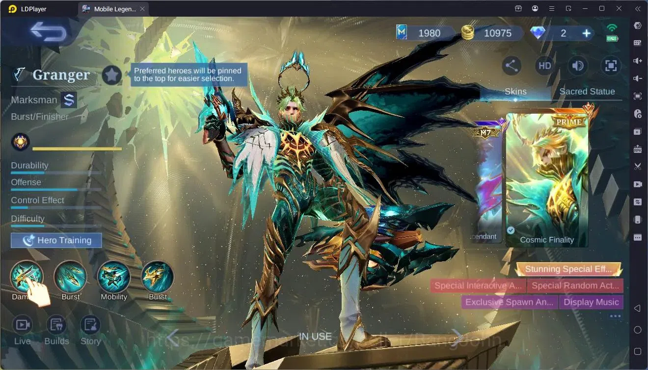 Mobile Legends: Bang Bang Accounts Global |Hero 124|Skin 231|Renowned|Prime Granger|C image 19