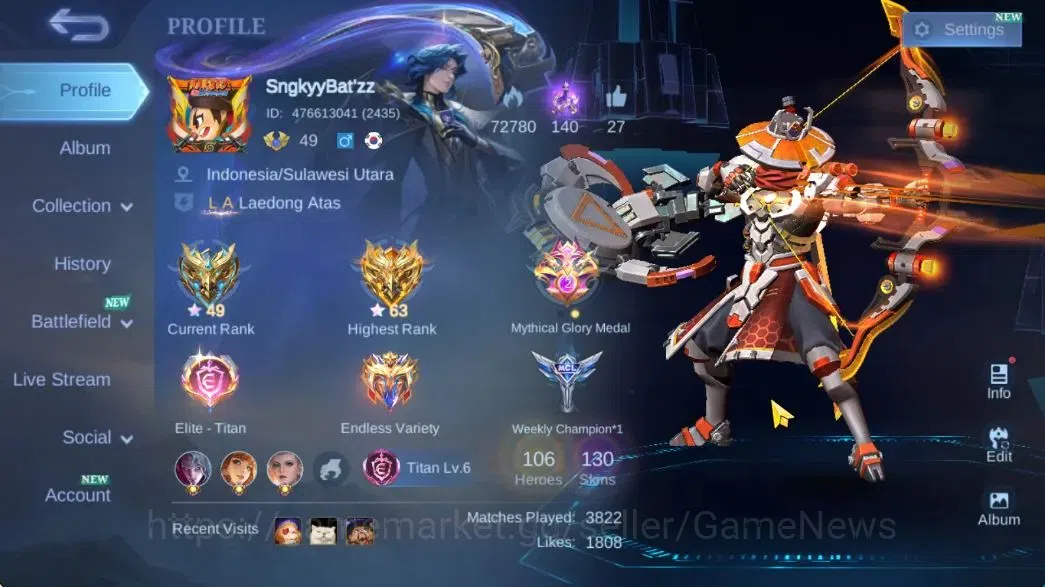 Mobile Legends: Bang Bang Accounts Hero 106|Skin 130|High Glory 63|CC Yi Sun-Shin,Lig image 2