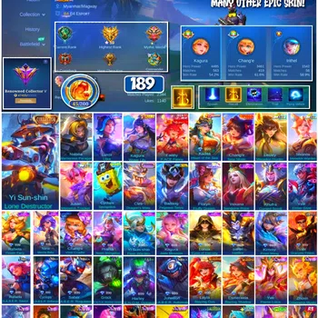 Mobile Legends: Bang Bang Accounts 🔥 #4033 🔥 189 Skins 💎 2 Collector Skins Yi Sun-shin Lone Destructor + Natalia