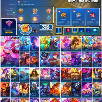 Mobile Legends: Bang Bang Accounts #4412 316 Skins | Badang Pegasus Seiya (SAINT SEIYA) | Vale Gaara (NARUTO) | Karina Leona