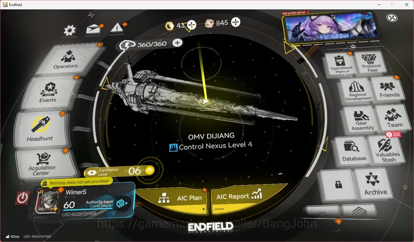Arknights: Endfield Accounts Asia |Lv 60|6 Limit Char|(GilbertaP2,Typhoeus,Mi Fu,Zhuang Fangyi)+Sign,Tangtang,Yvonne|6x6*STD 1