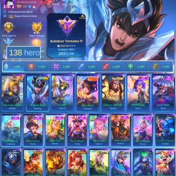 Mobile Legends: Bang Bang Accounts Rare Skin HERO 138 SKIN 293 | EMBLEM ALL MAX| COLECTOR NATALIA| ZODIAK BADANG| NEW MOON