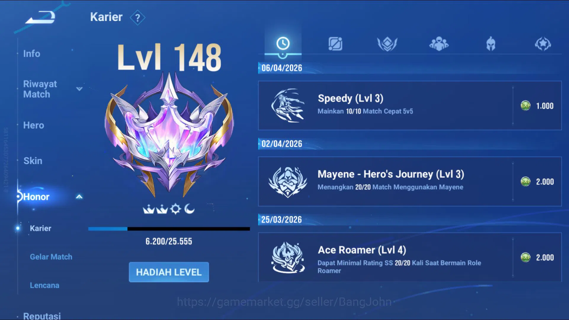 Honor of Kings Accounts [GLOBAL Good Acc] 112 H & 208 S | 6 Legend, Blesse image 8