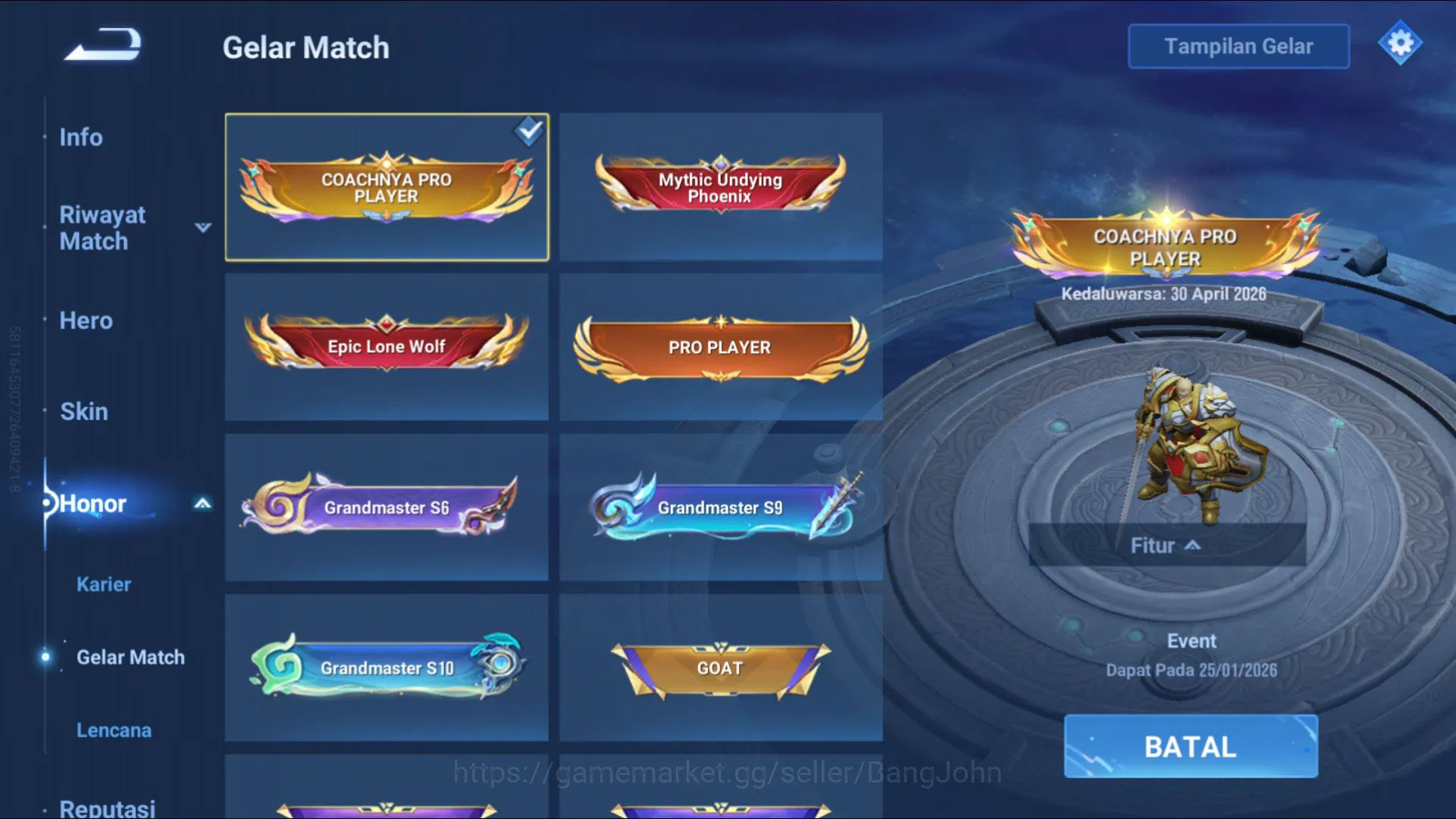 Honor of Kings Accounts [GLOBAL Good Acc] 112 H & 208 S | 6 Legend, Blesse image 9