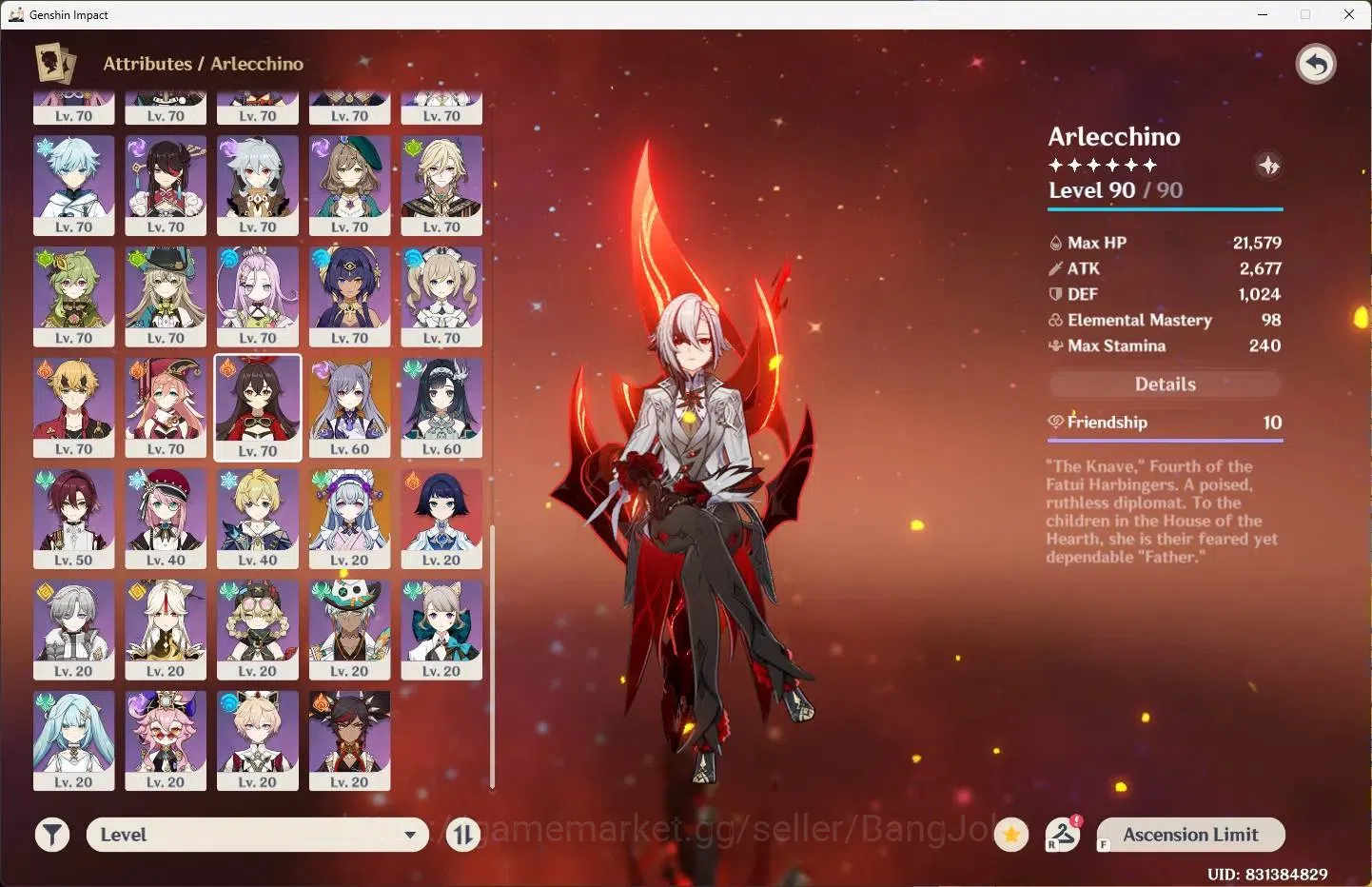 Genshin Impact Accounts Mid Game ASIA | AR 60|25 Limit|Arlecchino C1,Neuvillette,Furina,ShenheC1,GanyuC1+7 Charstd|4 (*5 3