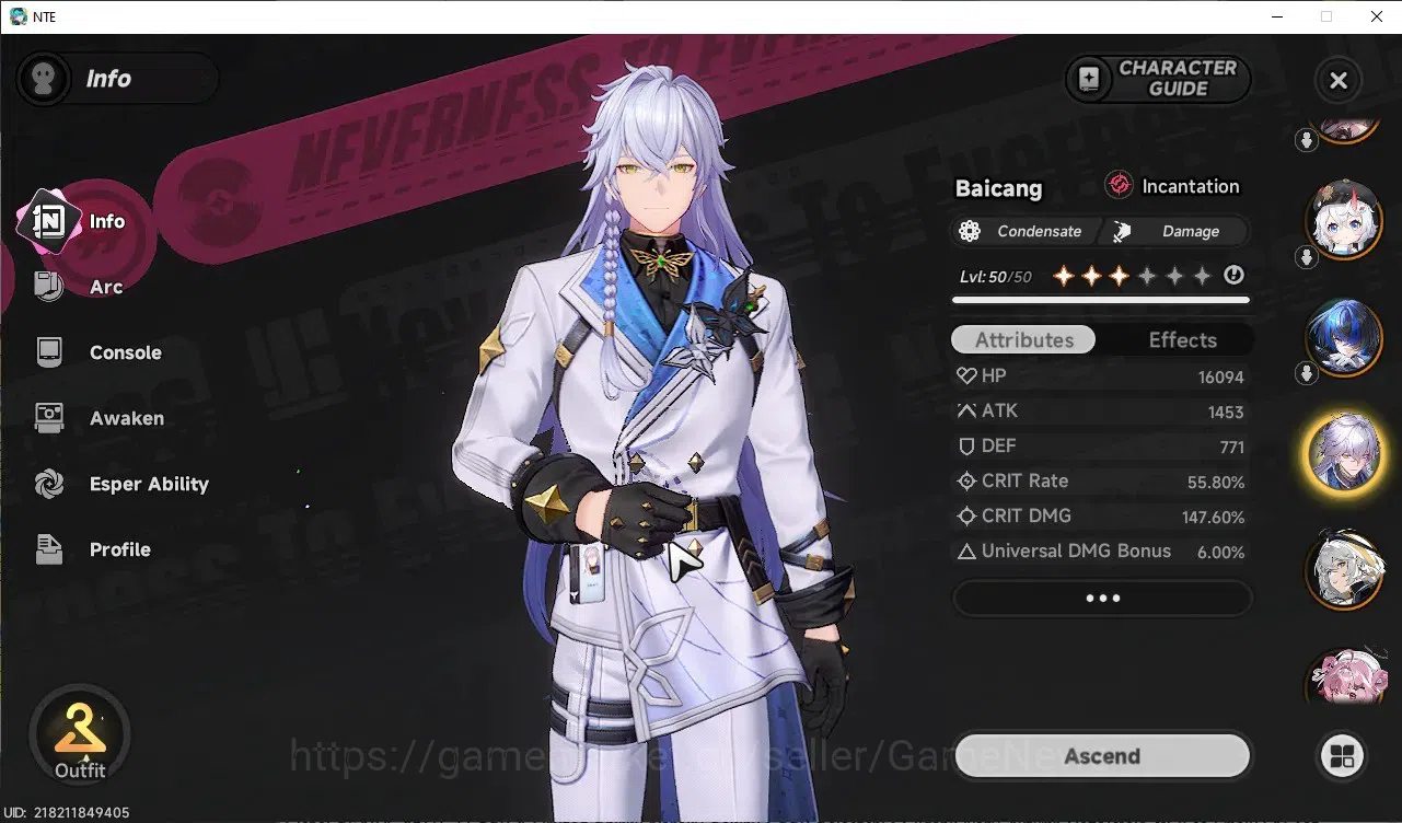Neverness to Everness Accounts Global SEA|HL 45|TL 27|9 SSR 4 Limited [Nanally+Outfit,Shinku,Lacrimosa,Hotori]|1 SSR 10