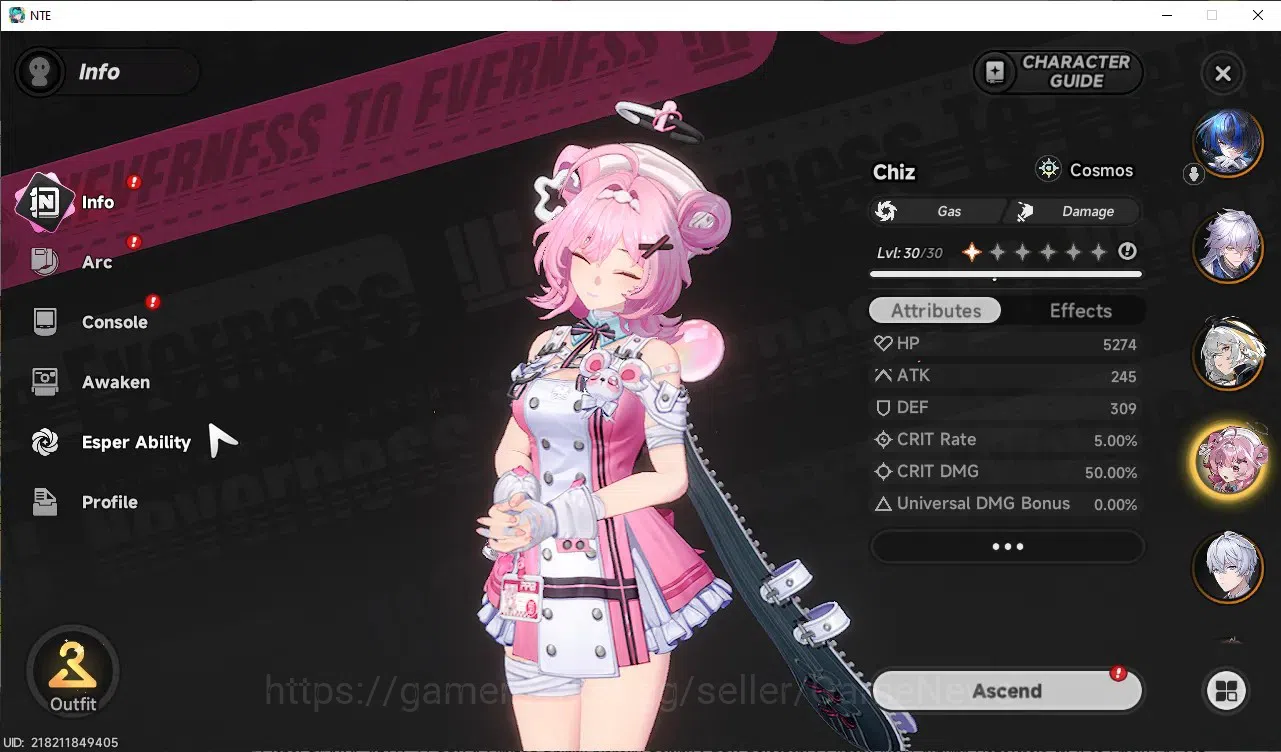 Neverness to Everness Accounts Global SEA|HL 45|TL 27|9 SSR 4 Limited [Nanally+Outfit,Shinku,Lacrimosa,Hotori]|1 SSR 13