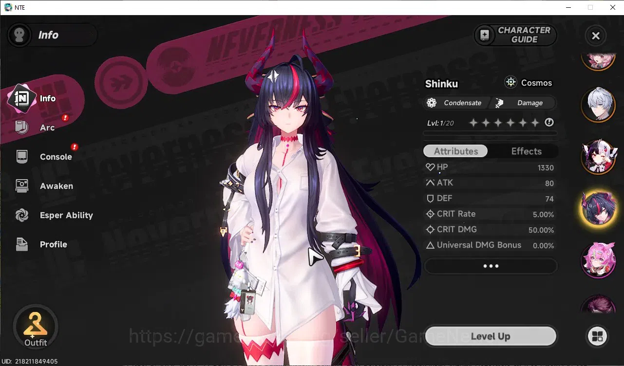 Neverness to Everness Accounts Global SEA|HL 45|TL 27|9 SSR 4 Limited [Nanally+Outfit,Shinku,Lacrimosa,Hotori]|1 SSR 3