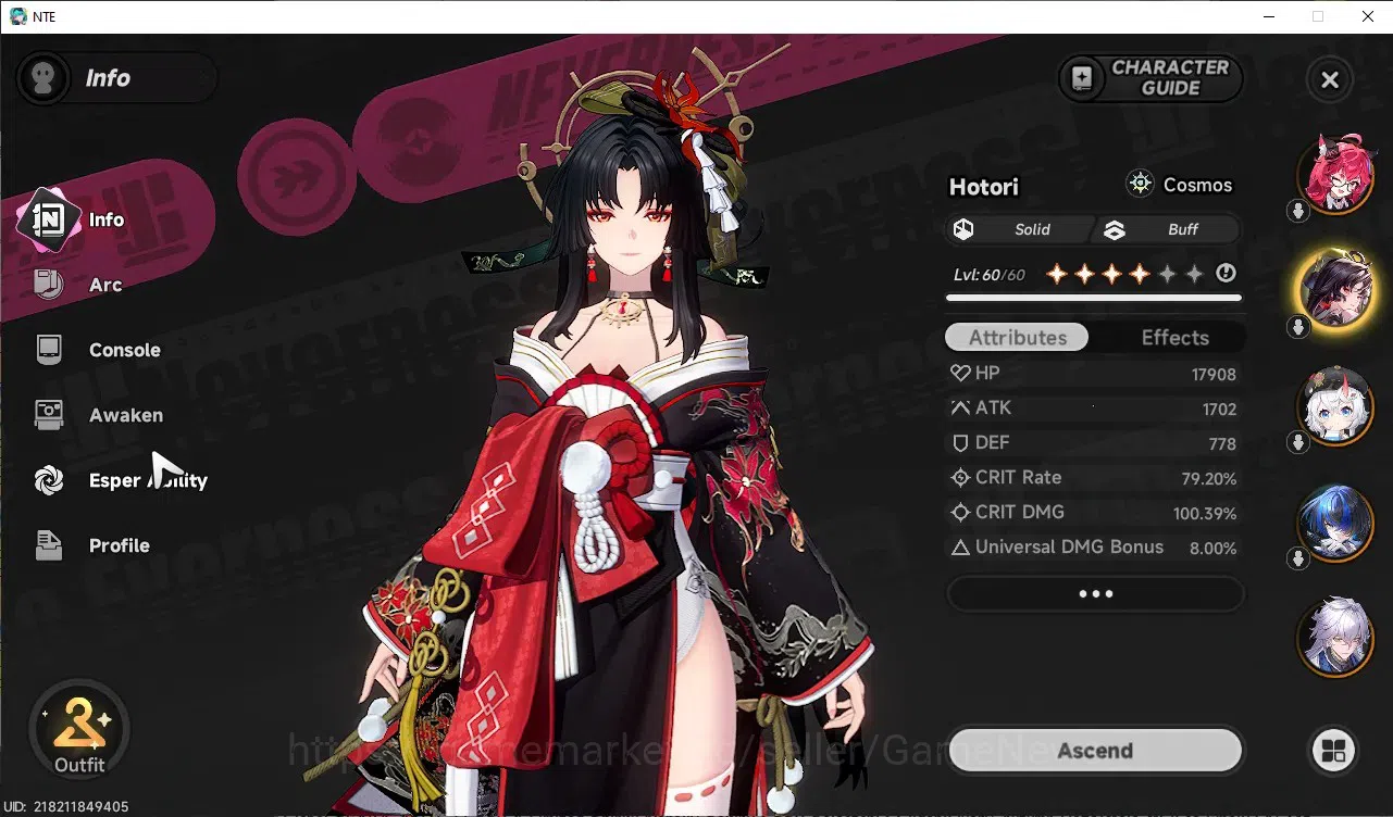 Neverness to Everness Accounts Global SEA|HL 45|TL 27|9 SSR 4 Limited [Nanally+Outfit,Shinku,Lacrimosa,Hotori]|1 SSR 5