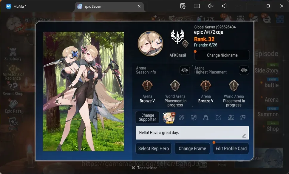 Epic Seven Accounts Starter Global Unverif |Starter|4 ML(RNL,LC Bellona,SB Aramintha,L Chermia)|PoH+Bless ON|Stigma 93K|SS 1