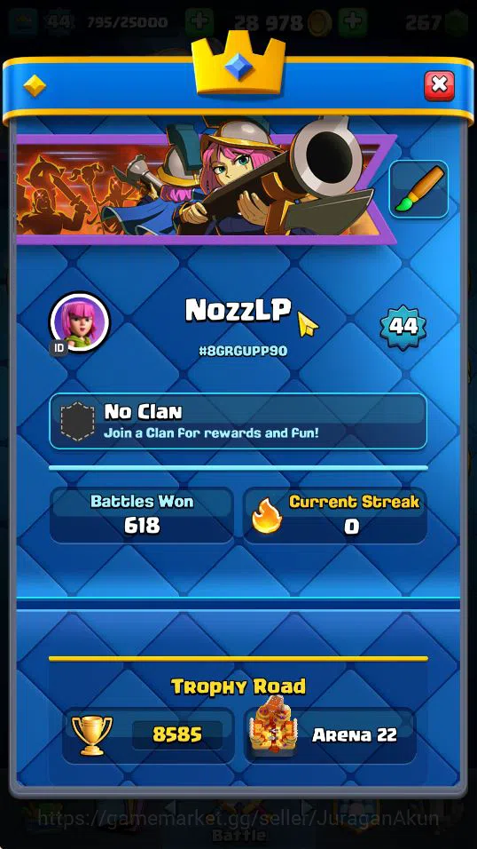 Clash Royale Accounts Lvl 44|Trophy 8585|KTL 14|Limited Skin|Card 119| 1 image 2