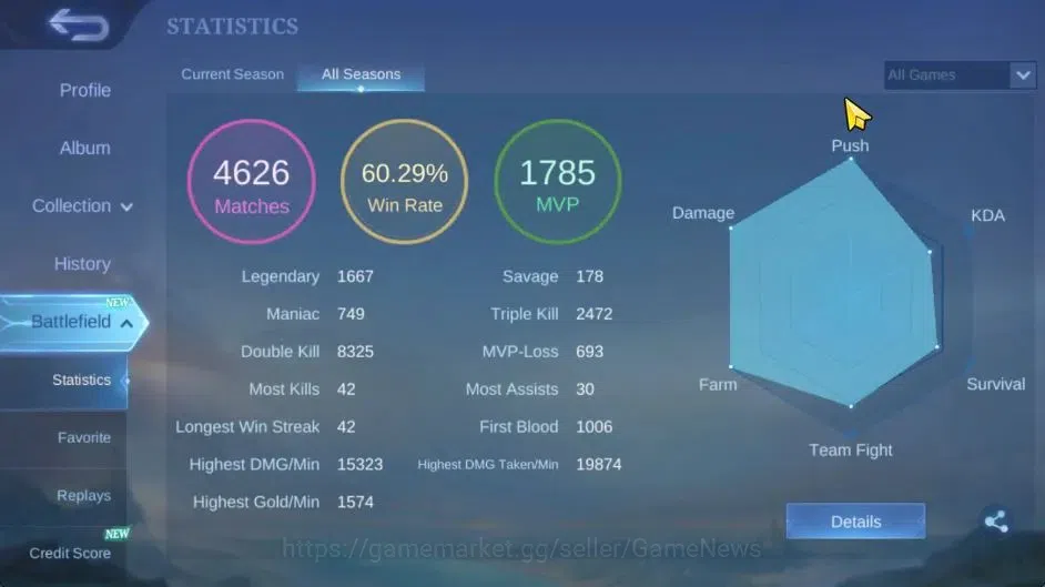 Mobile Legends: Bang Bang Accounts Hero 100|Skin 211|High Immo 444|Recal Abysal Thund image 3