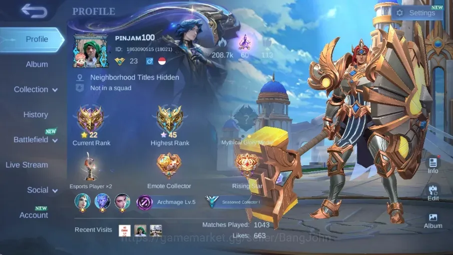 Mobile Legends: Bang Bang Accounts Others Global|Skin 109|Seasoned|PACE Fanny,Lightborn Tigreal,Collab Cyclops,Epic 1