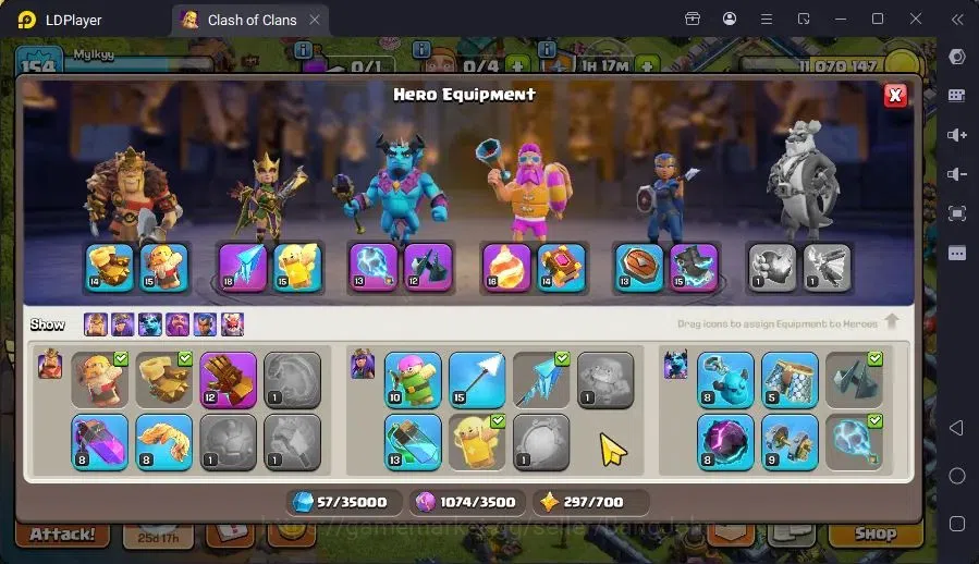 Clash of Clans Accounts High-End GLOBAL | TH 13-BH 9|LVL154|BK61,AQ71,MP44,GW40,RC21|BM21,BC15|3 Legend skin|Gem 122|Proteck 15