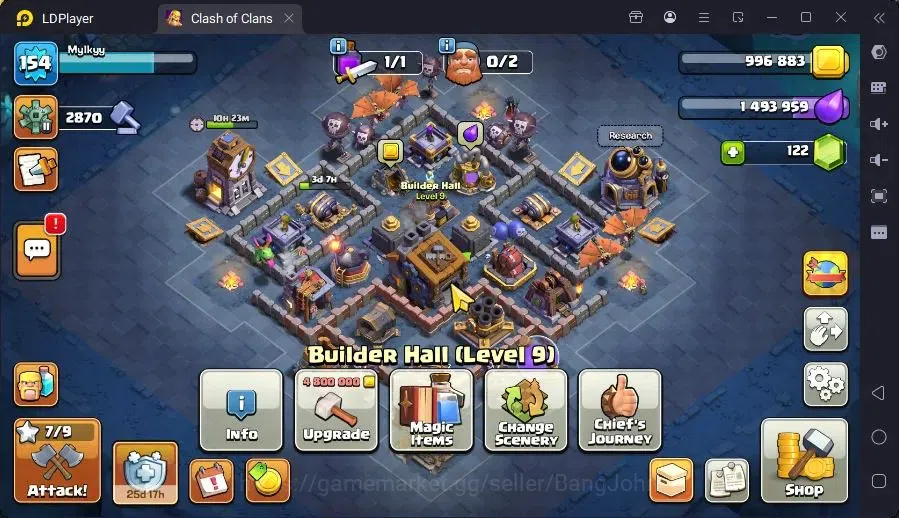 Clash of Clans Accounts High-End GLOBAL | TH 13-BH 9|LVL154|BK61,AQ71,MP44,GW40,RC21|BM21,BC15|3 Legend skin|Gem 122|Proteck 18