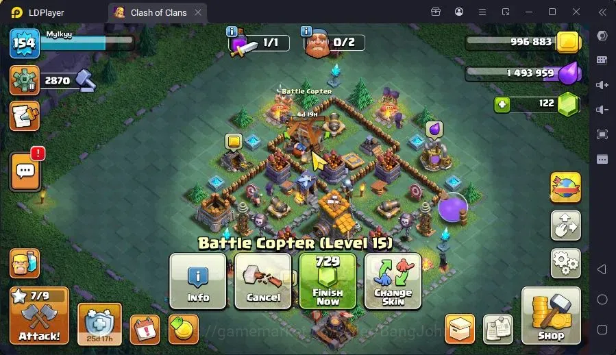 Clash of Clans Accounts High-End GLOBAL | TH 13-BH 9|LVL154|BK61,AQ71,MP44,GW40,RC21|BM21,BC15|3 Legend skin|Gem 122|Proteck 19