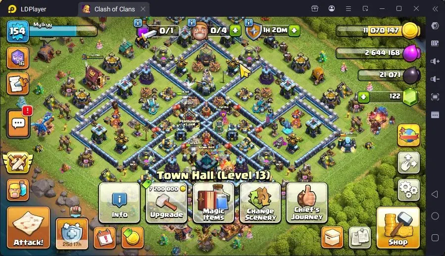 Clash of Clans Accounts High-End GLOBAL | TH 13-BH 9|LVL154|BK61,AQ71,MP44,GW40,RC21|BM21,BC15|3 Legend skin|Gem 122|Proteck 2