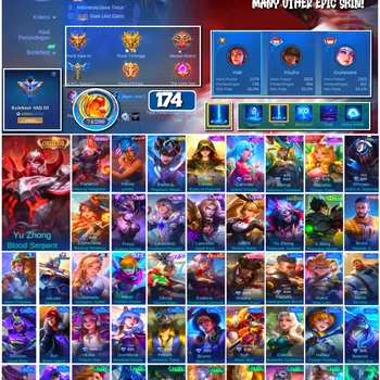 Mobile Legends: Bang Bang Accounts 🔥 #4070 🔥 💎 174 Skins 👑 Collector Yu Zhong Blood Serpent ⚔️ KOF Karina Leona ⭐ Saint