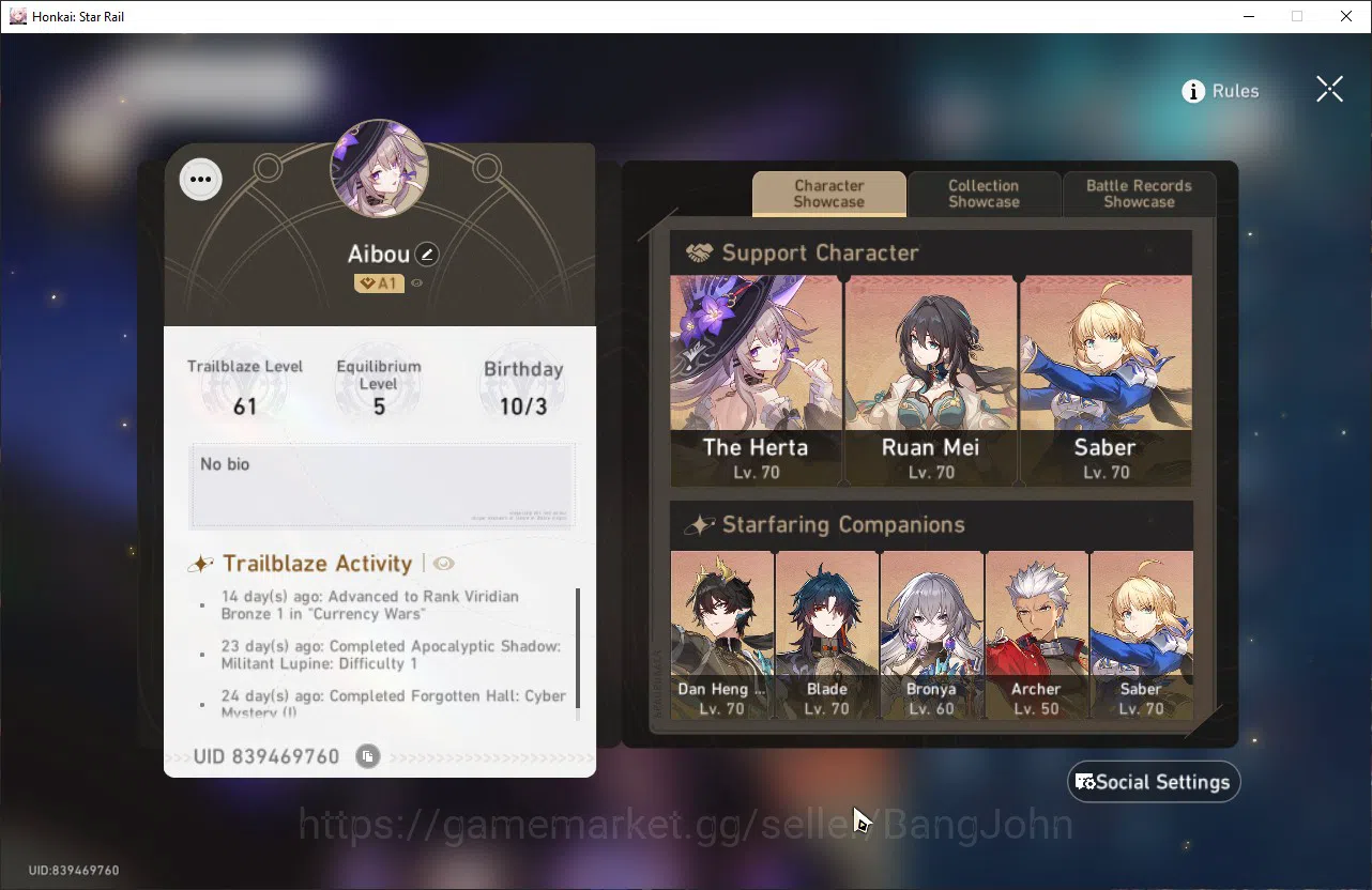 Honkai Star Rail Accounts ASIA TL61|6 Lim|The Herta E1+Sign|Dan Heng PT|Ruan image 1