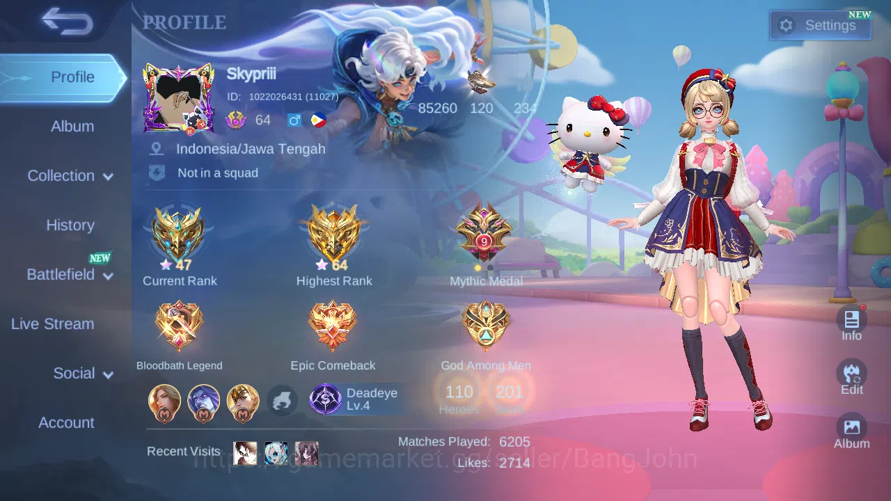 Hero 110 | skin 201 | sanrio angela | sanrio floryn | all star moskov | luckybox gatotkaca | luckybox alice | cc natalia ~ ML475B Mobile Legends: Bang Bang Others Hero 110 | skin 201 | sanrio angela | sanrio flory image 1
