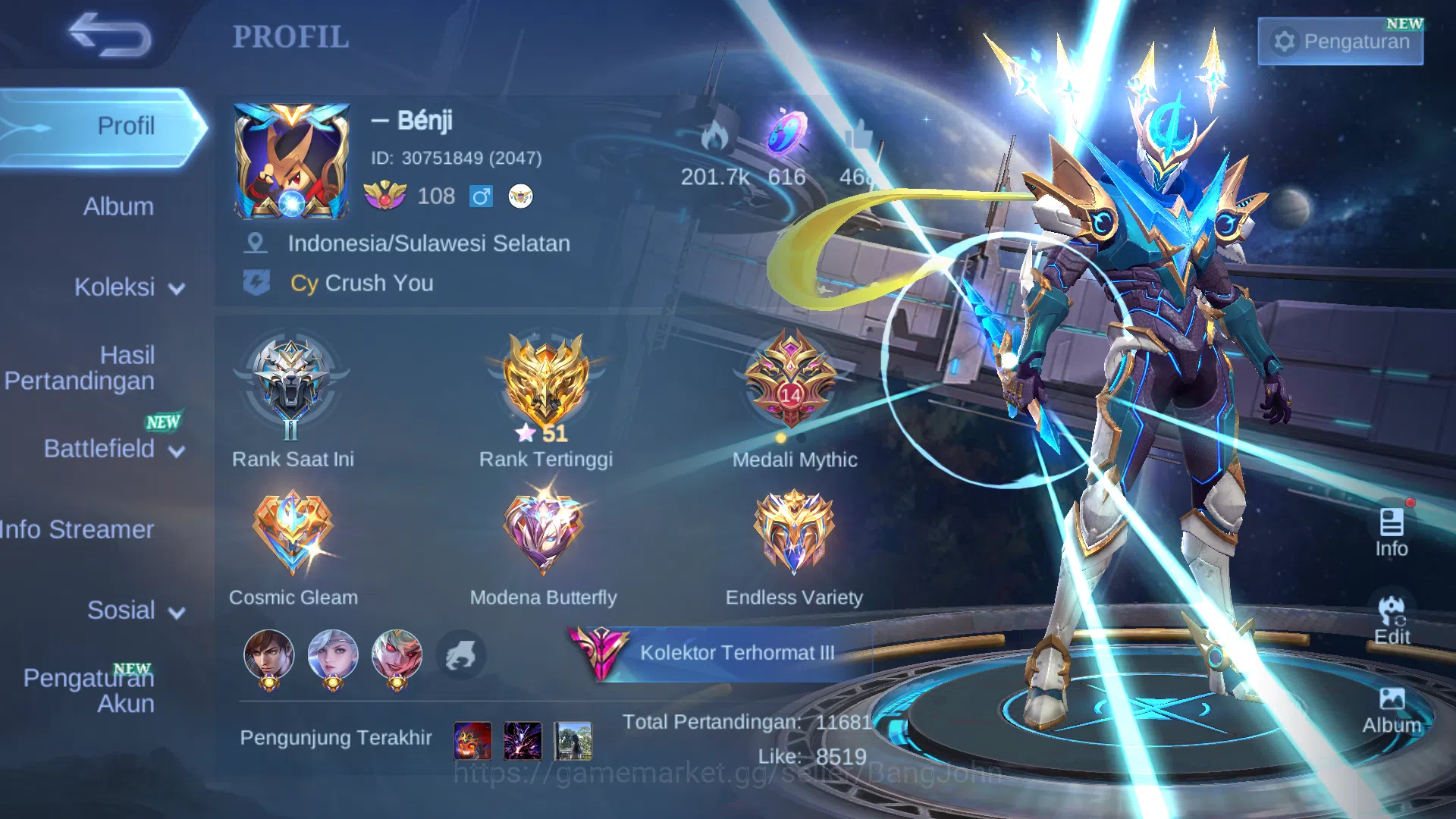 Mobile Legends: Bang Bang Accounts Hero 127 | Skin 345 | Legend Gusion, Miya | Transf image 1